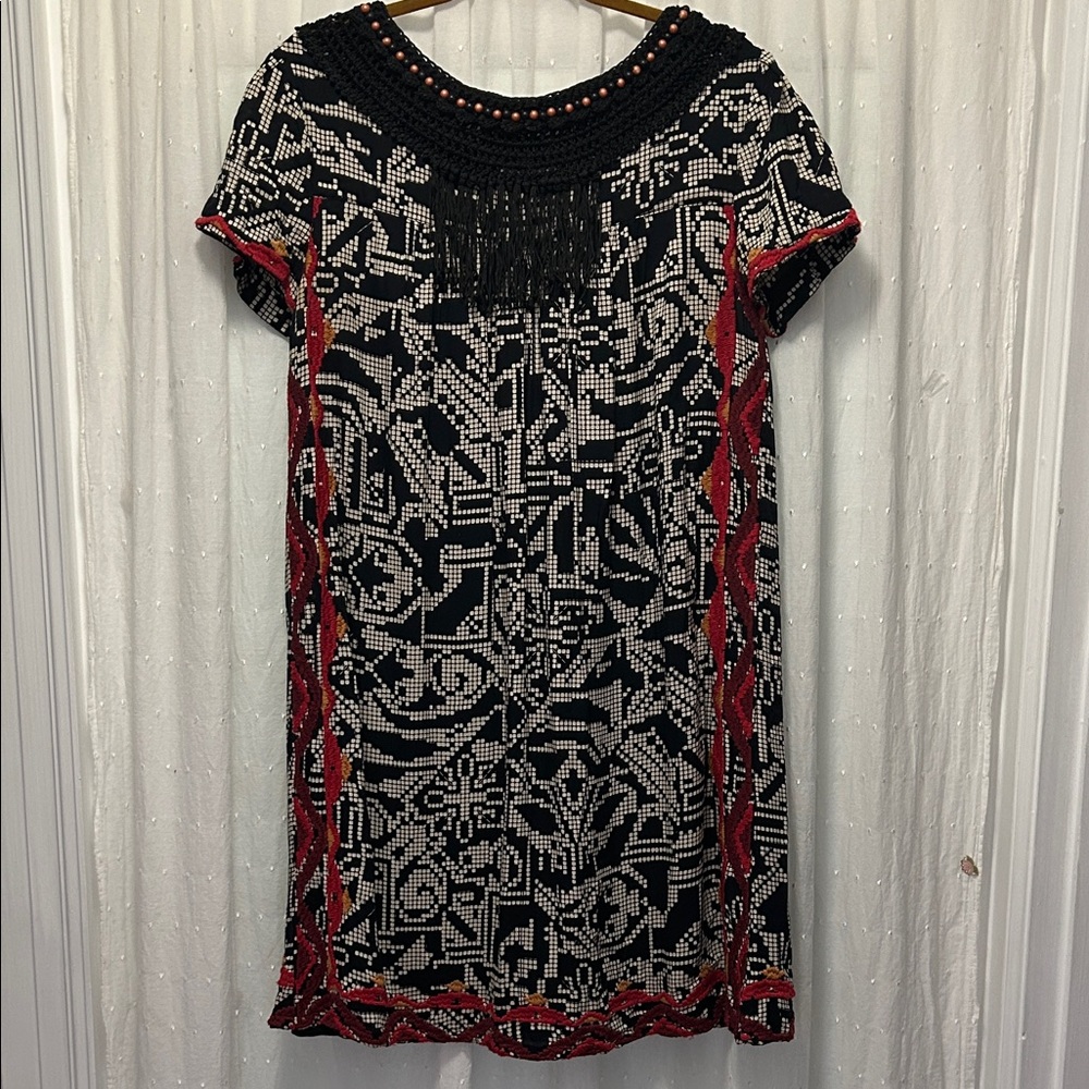 Floreat by Anthropologie Dress Women’s L Elegant Black/White Embroidered Beaded